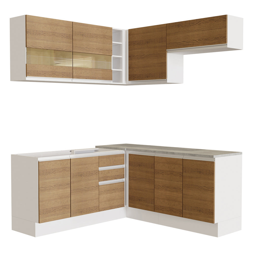 Combo completo de Cocina Esquinera 349cm Glamy 01 Madesa Blanco/Marrón