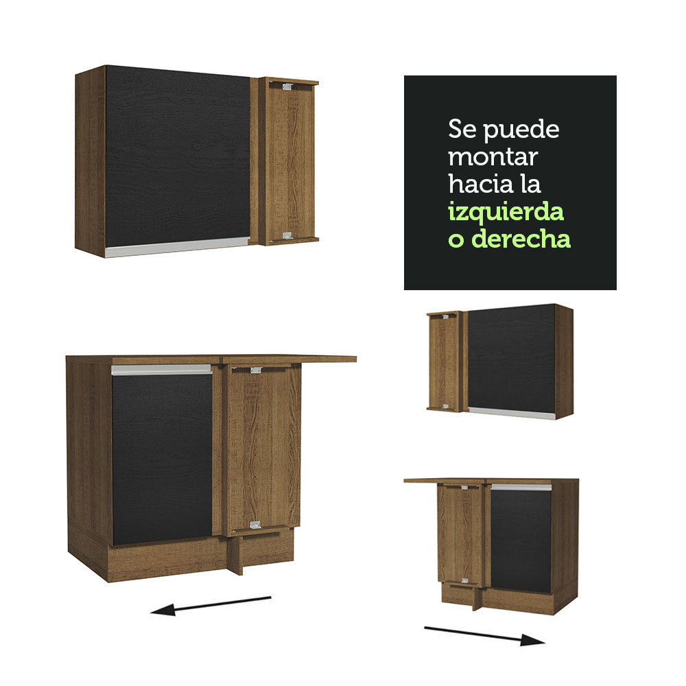Combo completo de Cocina Esquinera 349cm Marrón/Negro Glamy Madesa 07