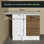Combo completo de Cocina Esquinera 349 cm 7 Puertas 3 Cajones Sin Mesada Blanco/Marrón Glamy Madesa