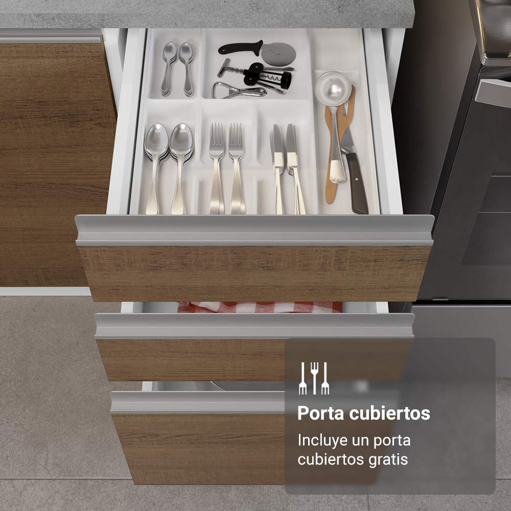 Combo completo de Cocina Esquinera 549 cm con Cristalero 17 Puertas 3 Cajones Sin Mesada Blanco/Marrón Glamy Madesa