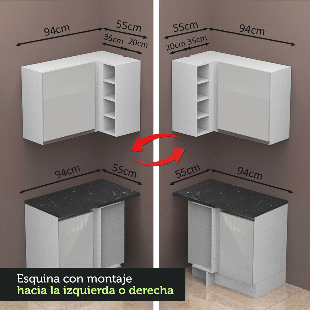 Combo Completo de Cocina Esquinera 100% MDF 479 cm Frentes Blanco Brillante Acordes Madesa 03
