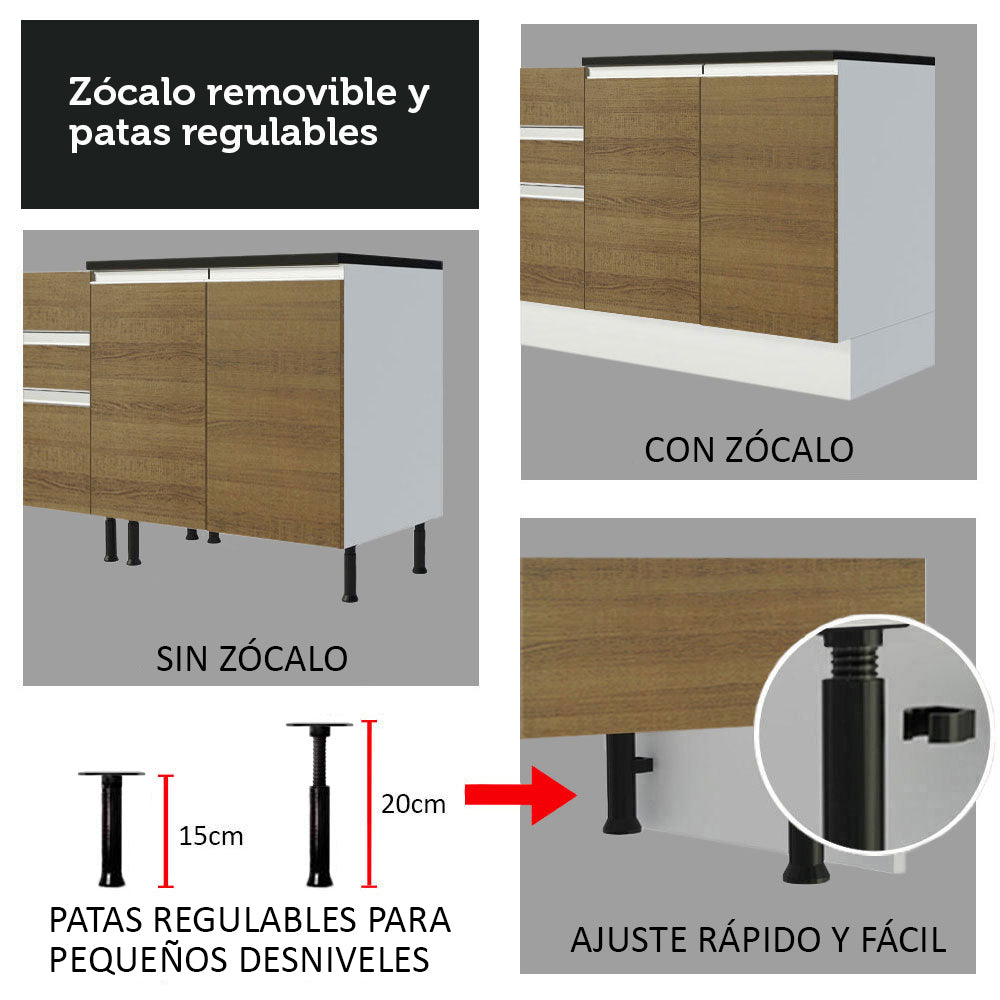 Combo Completo de Cocina Esquinera 100% MDF 389 cm Blanco/Marrón Acordes Madesa 02