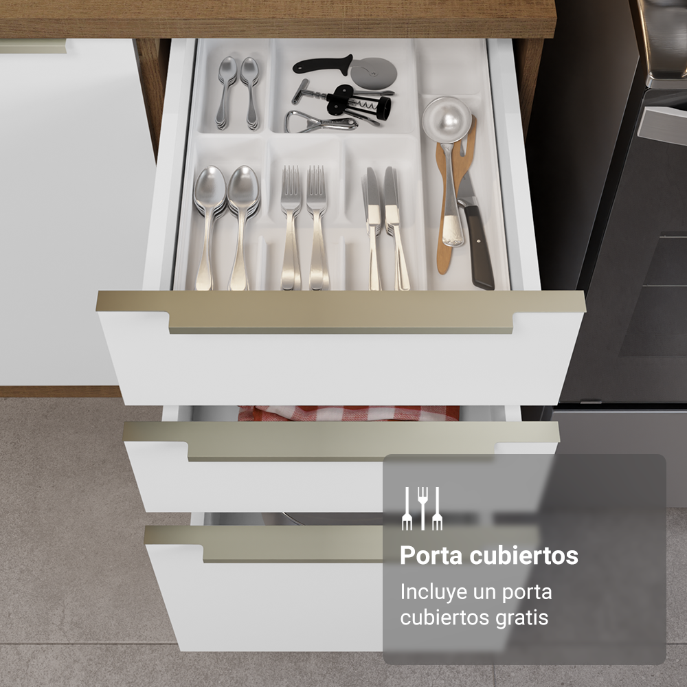 Combo completo de Cocina Esquinera 566 cm con Cristalero 17 Puertas 3 Cajones Sin Mesada Marrón/Blanco Lux Madesa