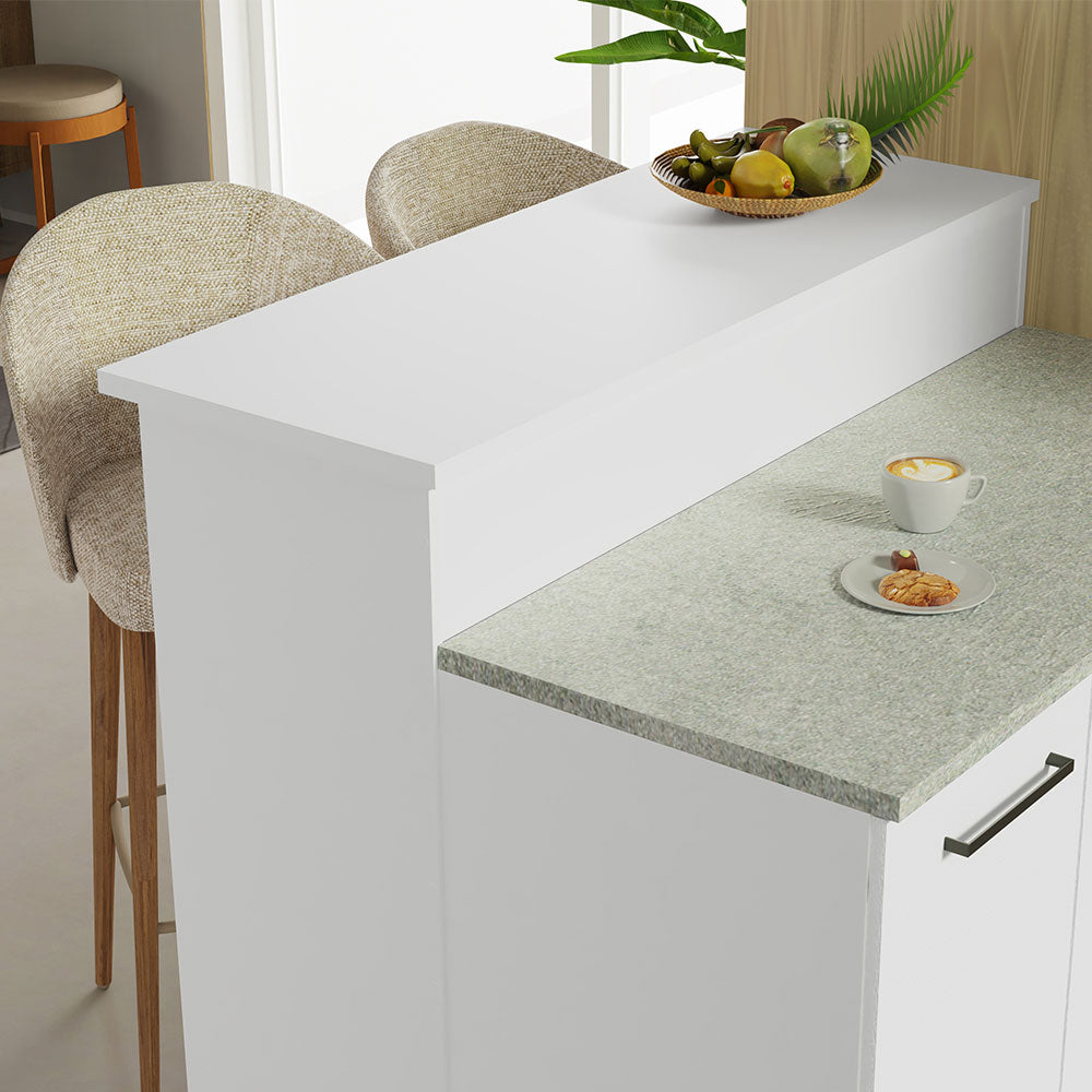 Isla de Cocina con Barra desayunador y Bajo Mesada 120 cm Blanco Agata Madesa