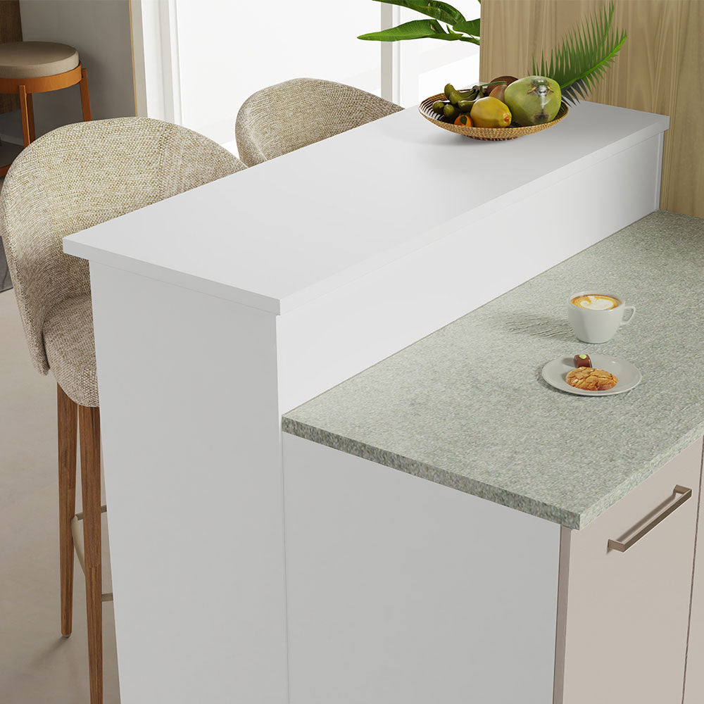 Isla de Cocina con Barra desayunador y Bajo Mesada 120 cm Blanco/Crema Agata Madesa