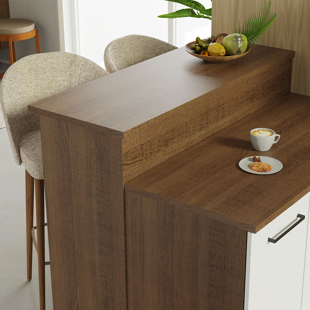Isla de Cocina con Barra desayunador y Bajo Mesada 120 cm Marrón/Blanco Agata Madesa