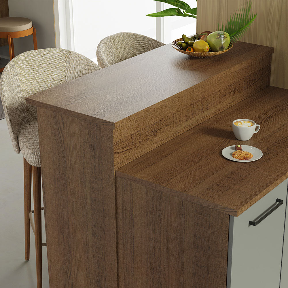 Isla de Cocina con Barra desayunador y Bajo Mesada 120 cm Marrón/Gris Agata Madesa