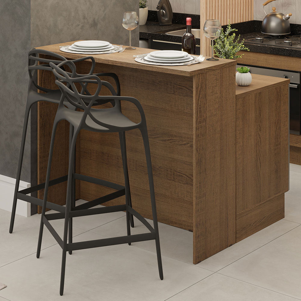 Isla de Cocina con Barra desayunador y Bajo mesada 120 cm Marrón/Negro Lux Madesa