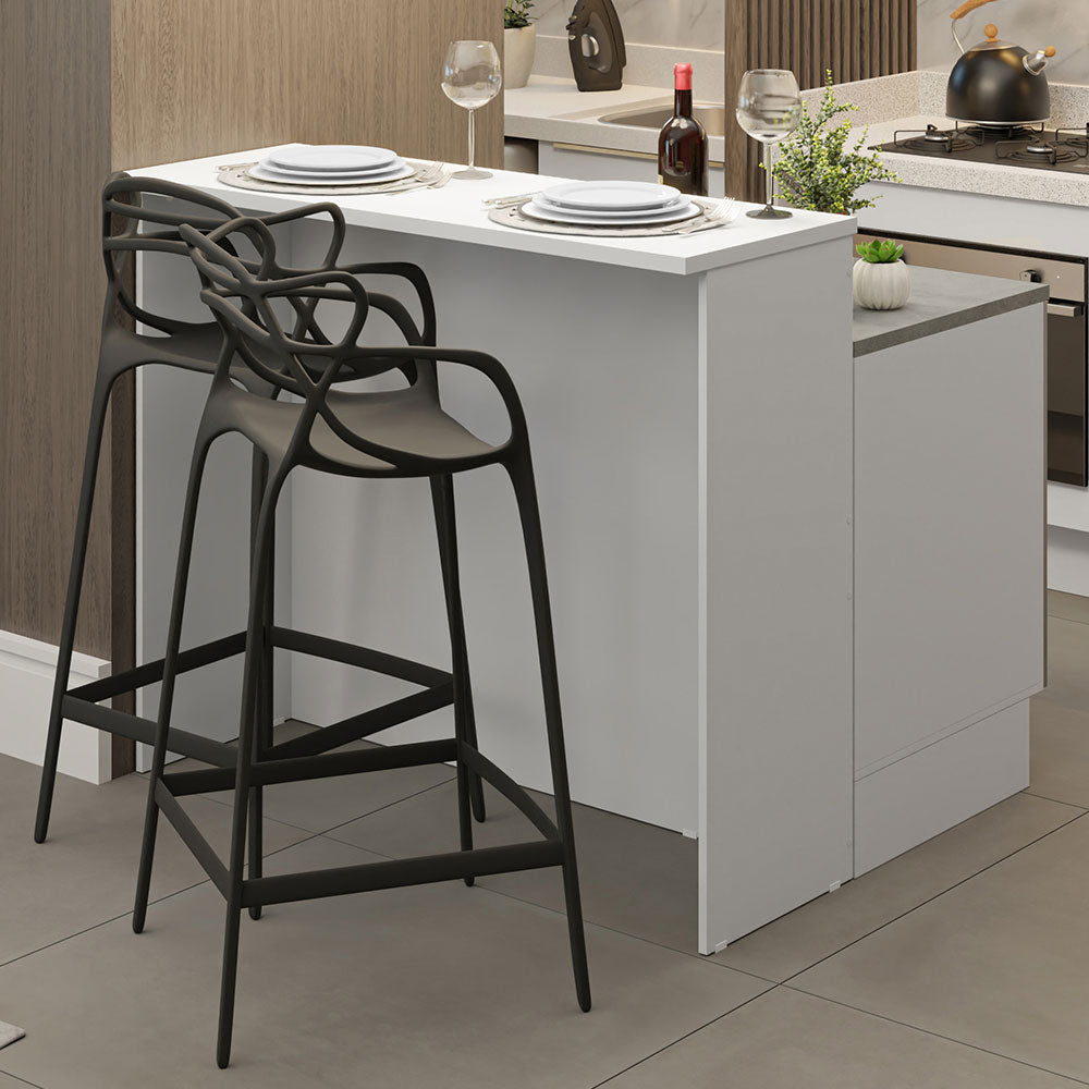 Isla de Cocina con Barra desayunador y Bajo Mesada 120 cm Blanco Lux Madesa