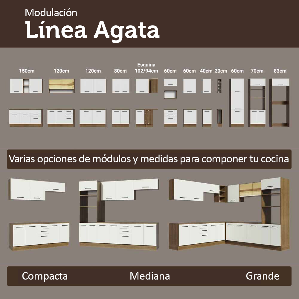 Kit Bajo Mesada + Cristalero 70cm Marrón/Blanco Agata Madesa 02