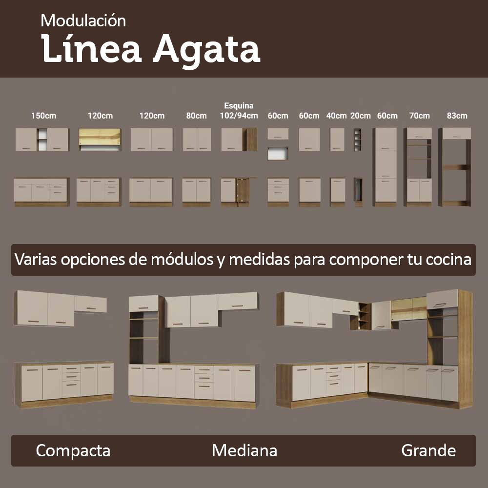 Kit Bajo Mesada + Cristalero 70cm Marrón/Crema Agata Madesa 02