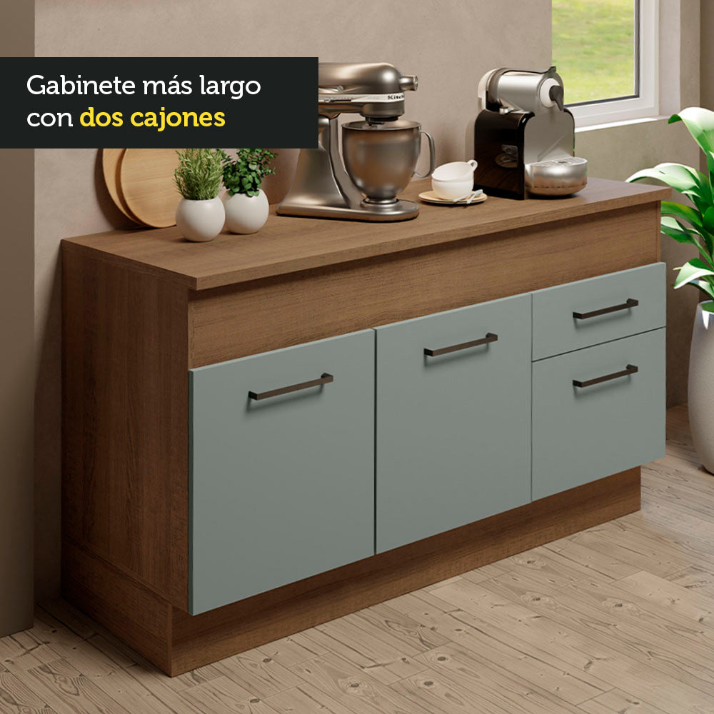 Cocina Compacta 150 cm 4 Puertas 2 Cajones Marrón/Gris Agata Madesa