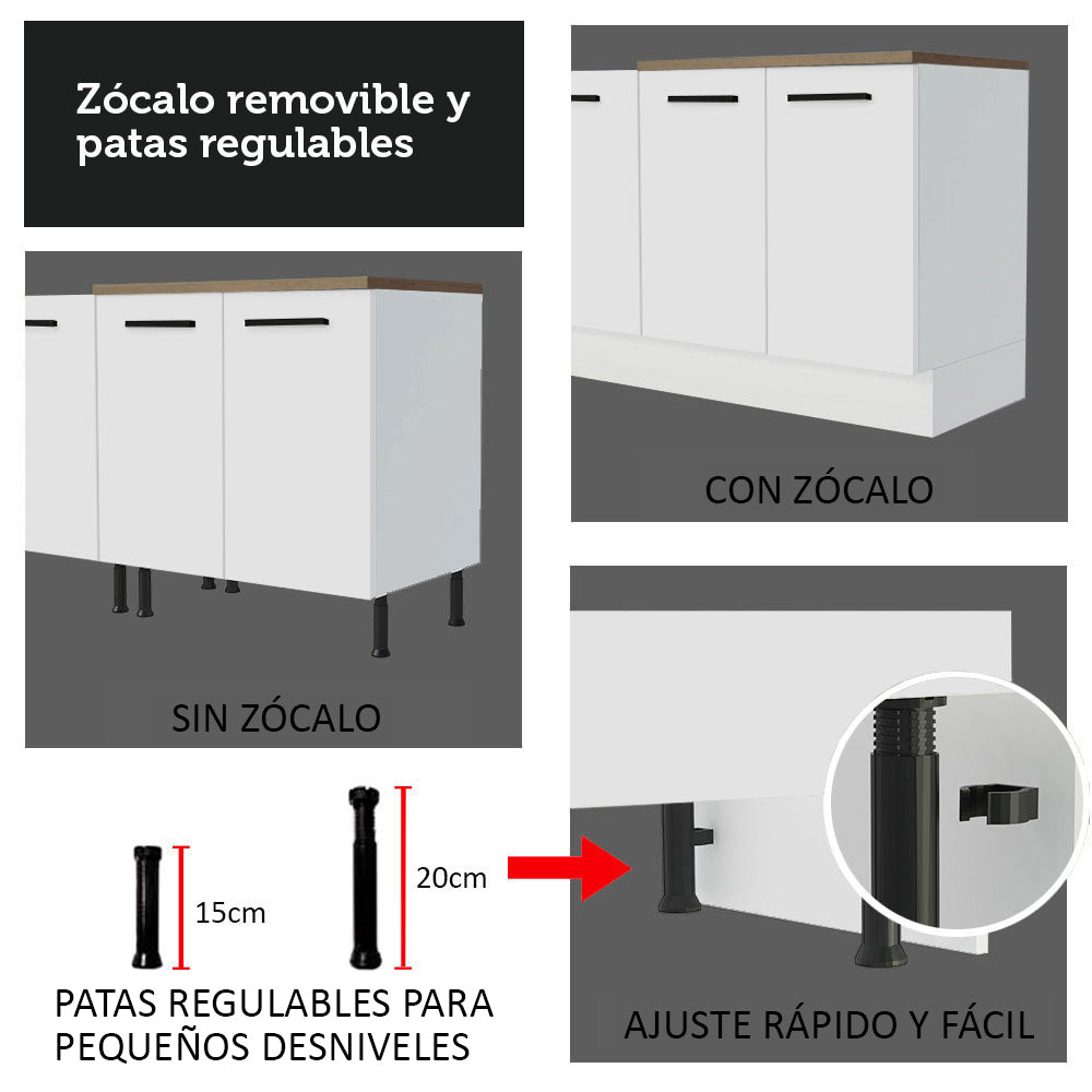 Combo completo de Cocina 270cm Blanco/Marrón 60cm de fondo Agata Madesa 09