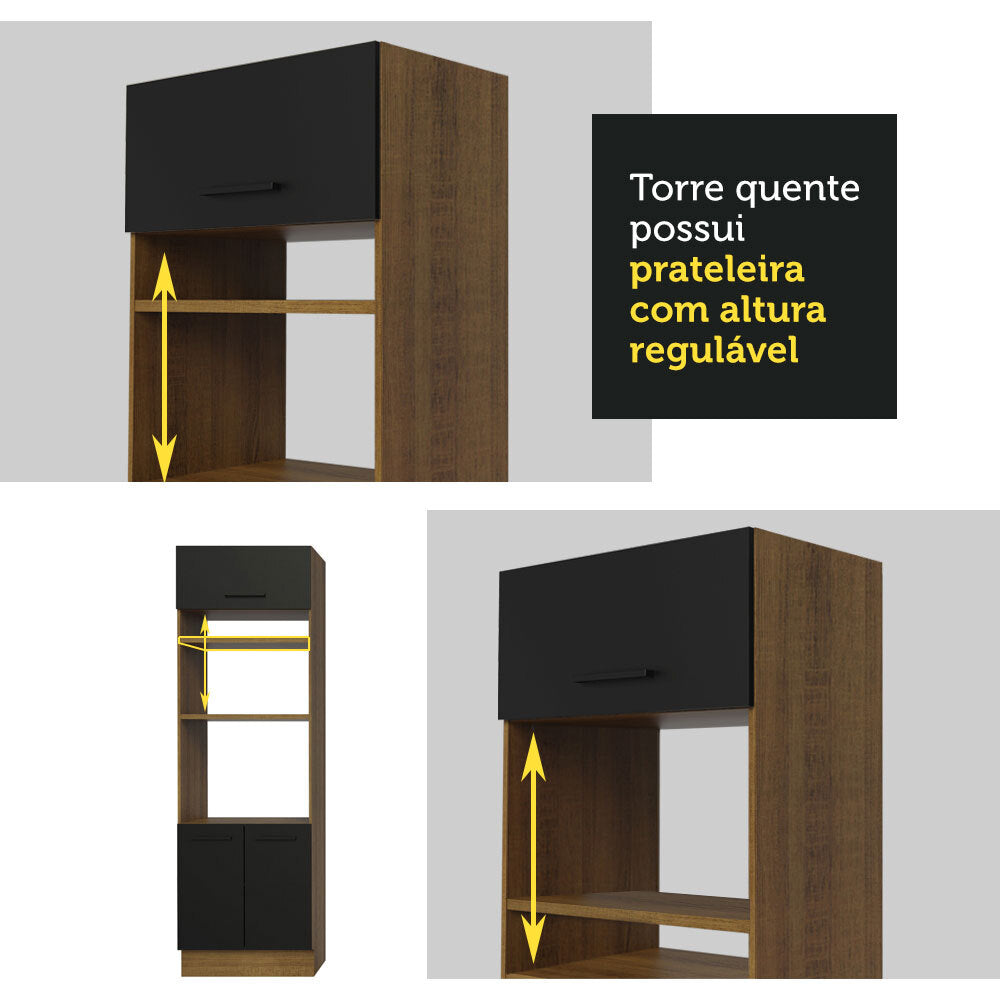 Combo completo de Cocina 290 cm 9 Puertas 2 Cajones Sin Mesada Marrón/Negro Agata Madesa