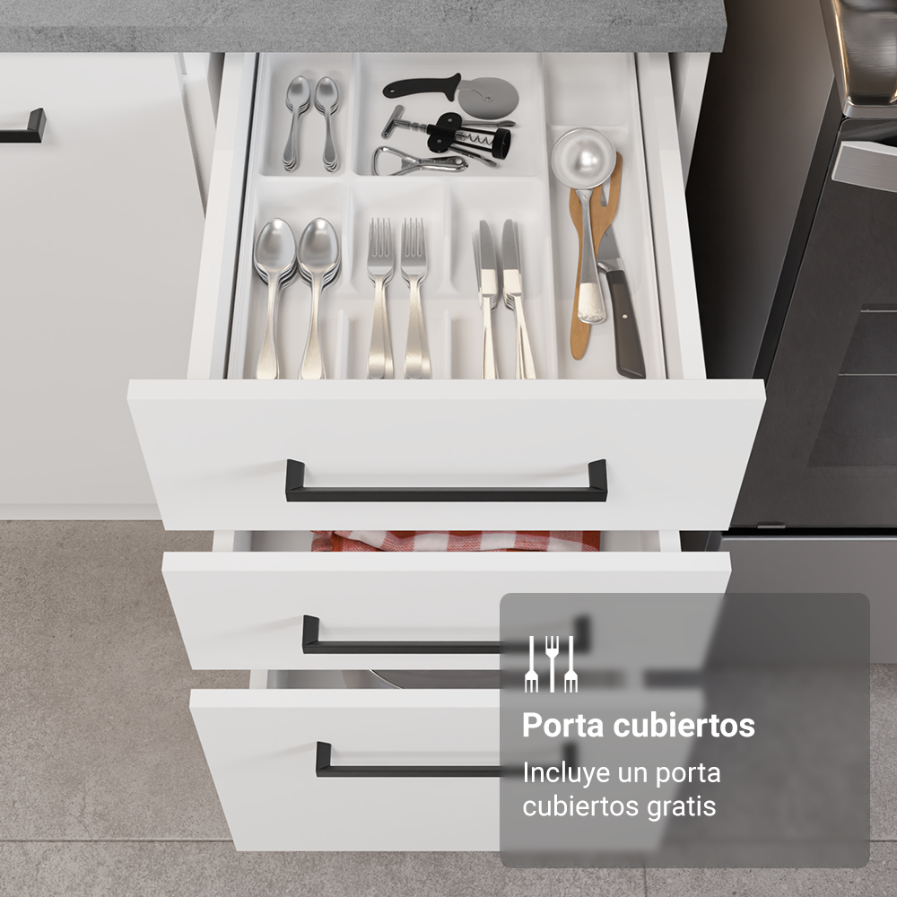 Combo completo de Cocina 340 cm 14 Puertas 3 Cajones con Cristalero Sin Mesada Blanco Agata Madesa