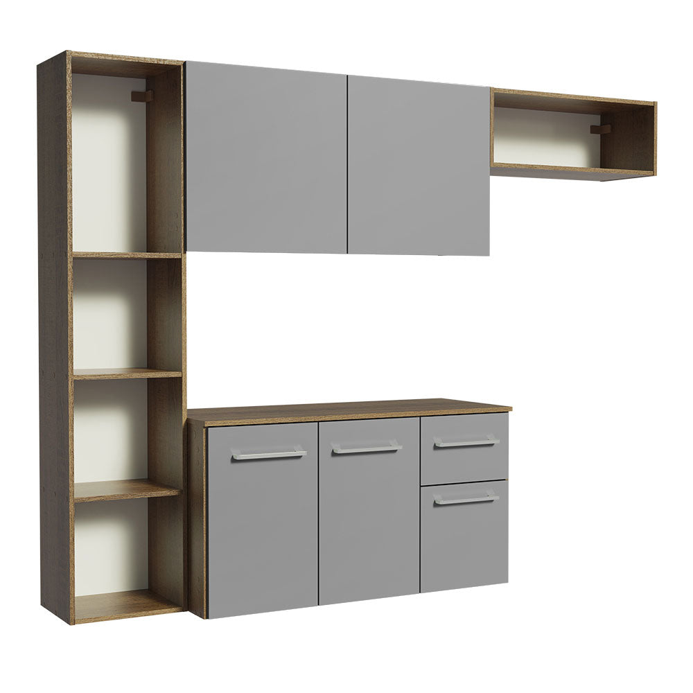 Cocina Compacta 180 cm 5 Puertas 1 Cajón Marrón/Gris Easy Madesa