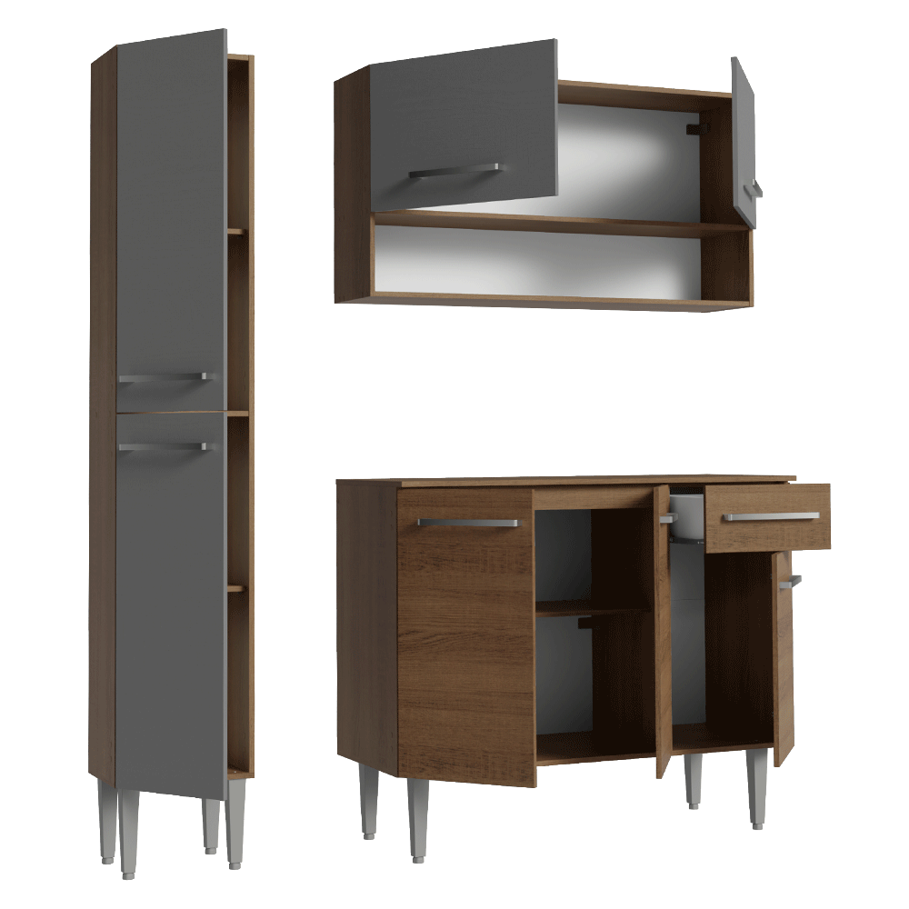Cocina Compacta 137 cm Emilly Marrón/Gris 011