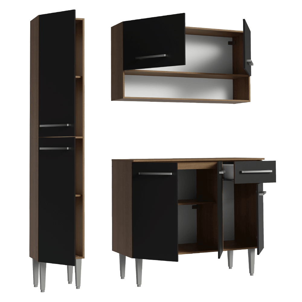 Cocina Compacta 137 cm Emilly Marrón/Negro 012