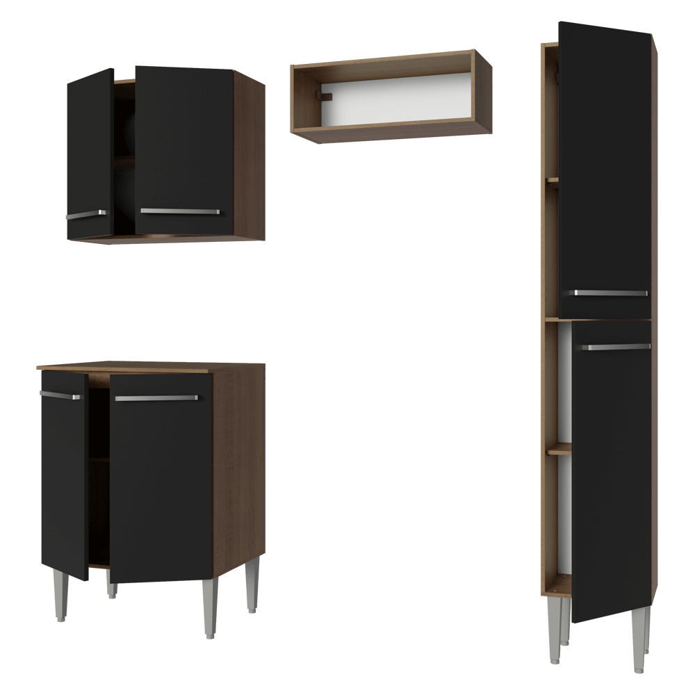 Cocina Compacta 156 cm Emilly Marrón/Negro 02