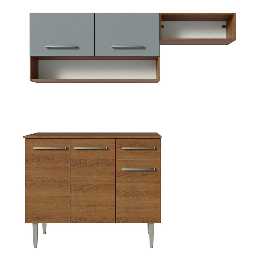 Cocina Compacta 165 cm 5 Puertas 1 Cajón Marrón/Gris Emilly Madesa