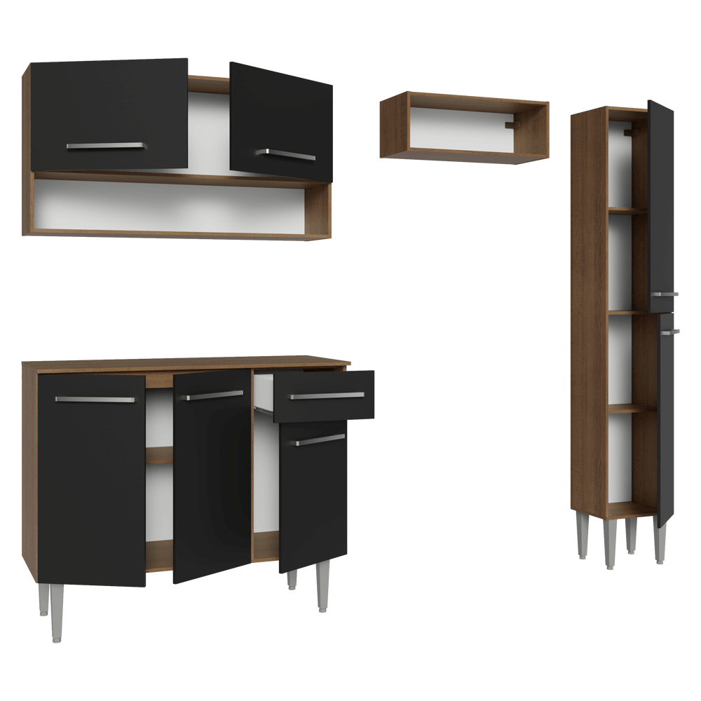 Cocina Compacta 197 cm Emilly Marrón/Negro 01