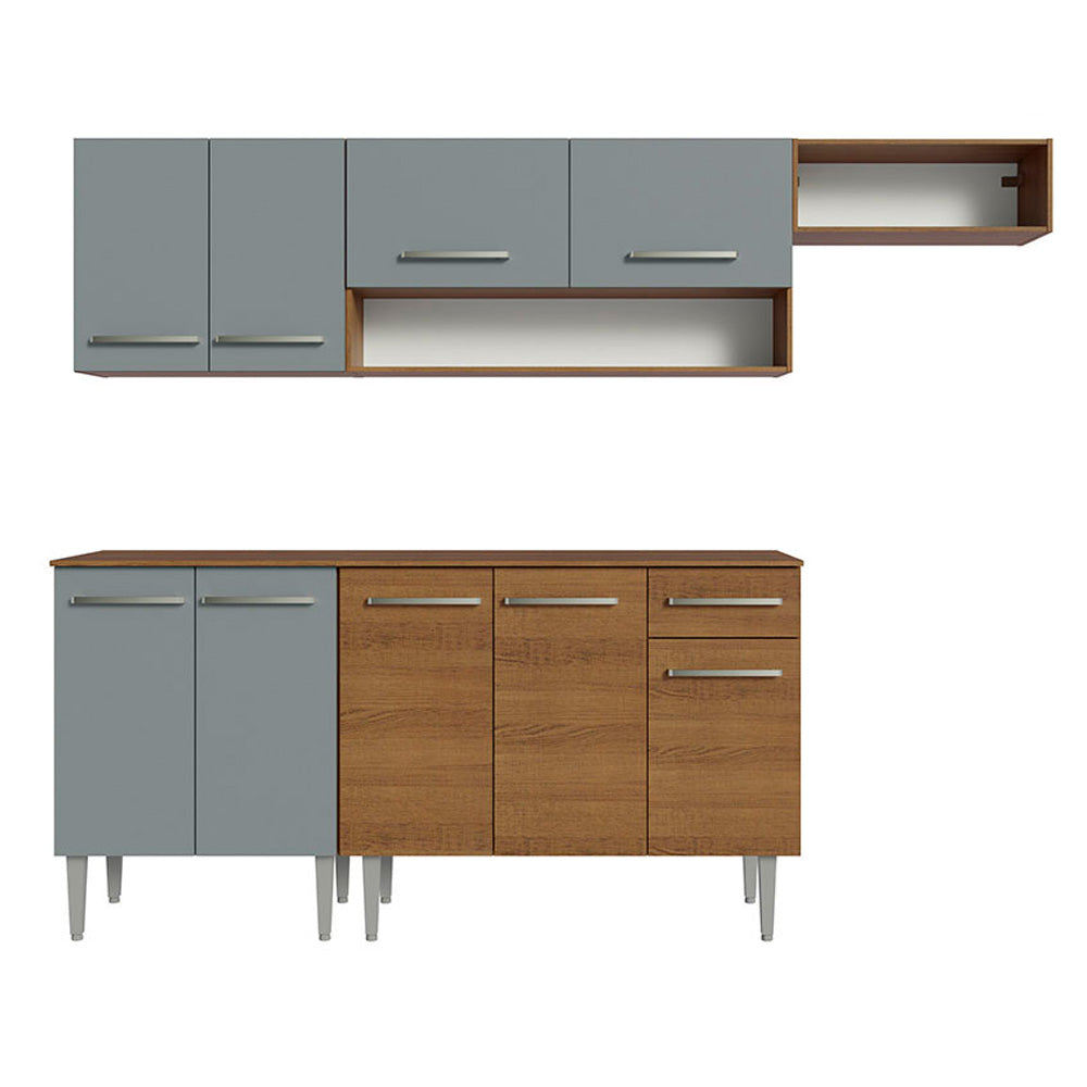 Combo completo de Cocina 229 cm 9 Puertas 1 Cajón Marrón/Gris Emilly Madesa
