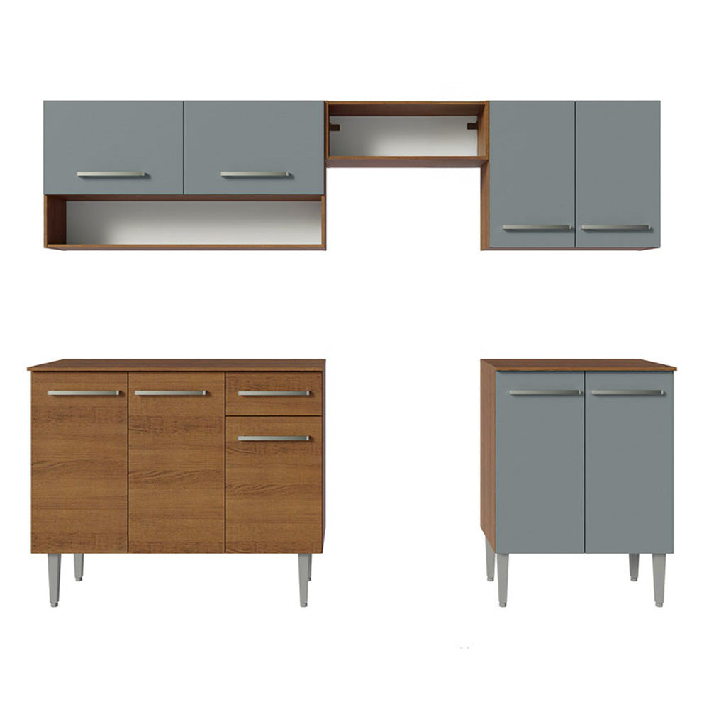 Combo completo de Cocina 229 cm 9 Puertas 1 Cajón Marrón/Gris Emilly Madesa