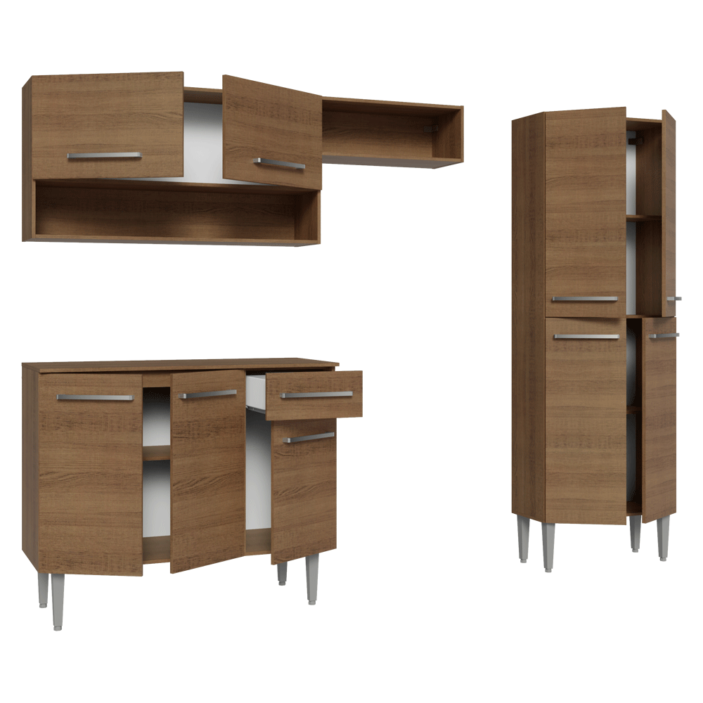 Cocina Compacta 229 cm 9 Puertas 1 Cajón Marrón Emilly Madesa