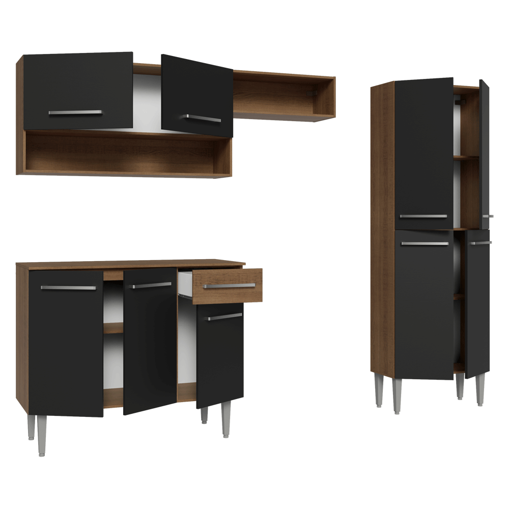 Cocina Compacta 229 cm 9 Puertas 1 Cajón Marrón/Negro Emilly Madesa