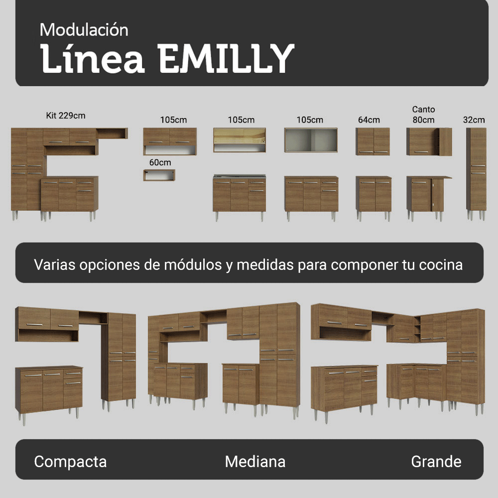 Combo completo de Cocina 229cm Marrón Emilly 18