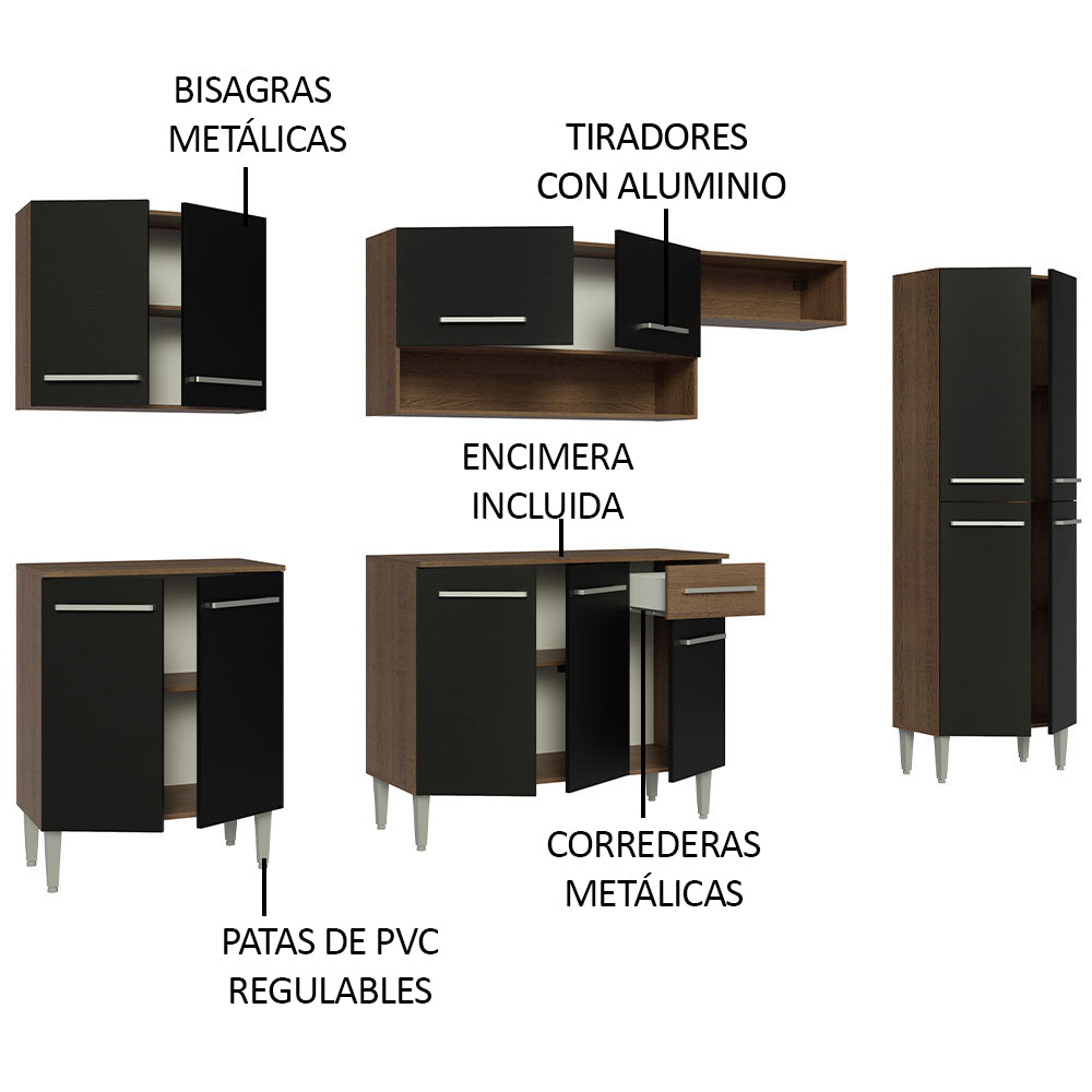 Combo completo de Cocina 293cm Marrón/Negro Emilly 01