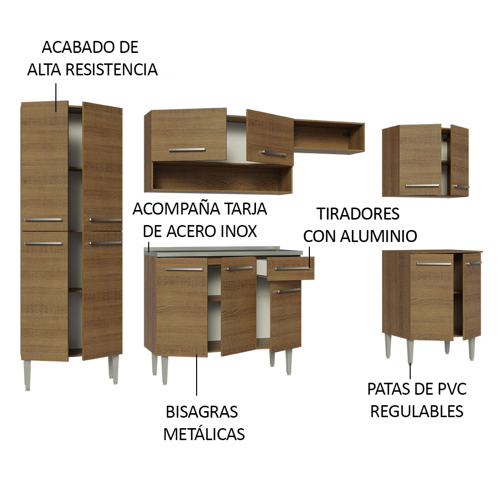 Combo completo de Cocina 293cm, con Bacha de acero, Marrón Emilly 08