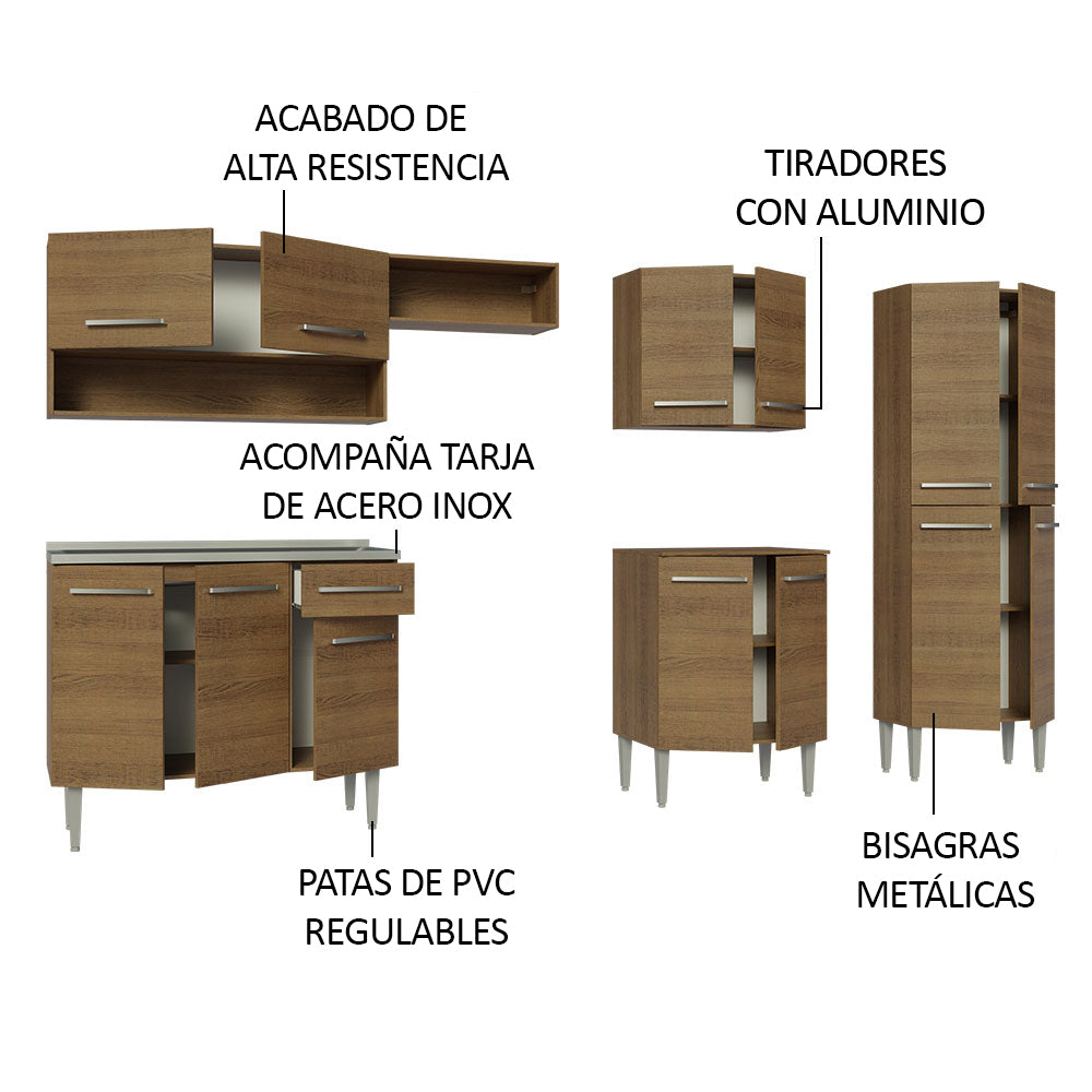 Combo completo de Cocina 293cm con Bacha de acero, Marrón Emilly 09