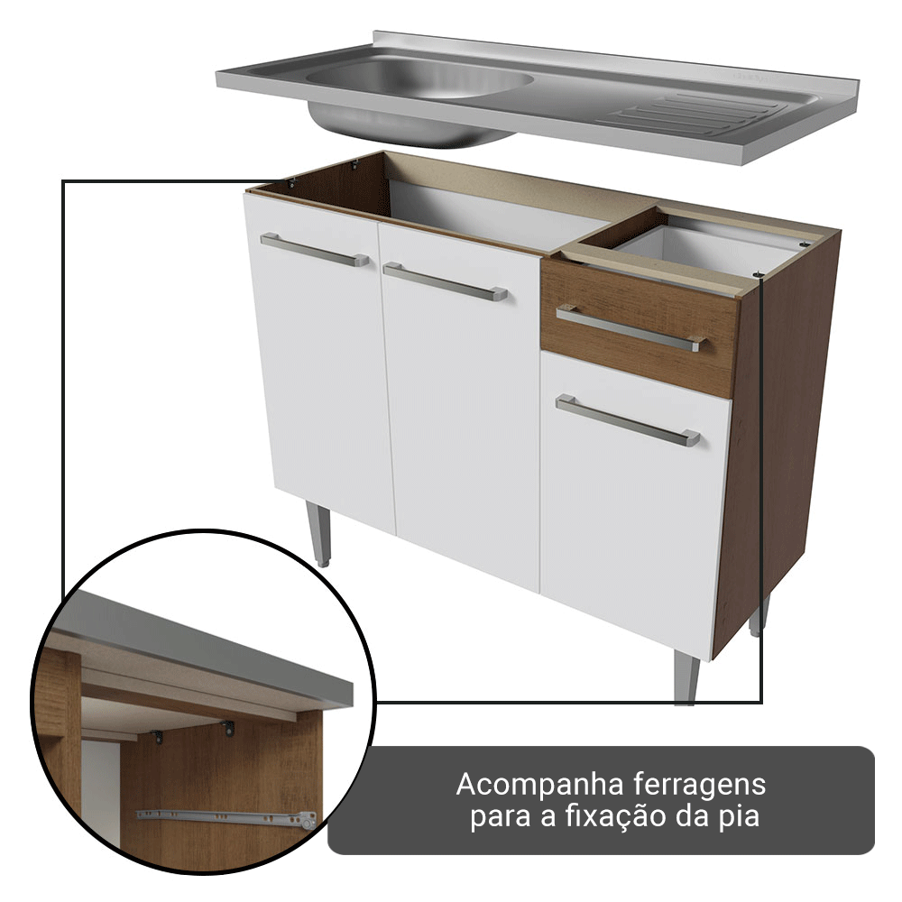 Combo completo de Cocina 293cm Marrón/Blanco Emilly Madesa 09