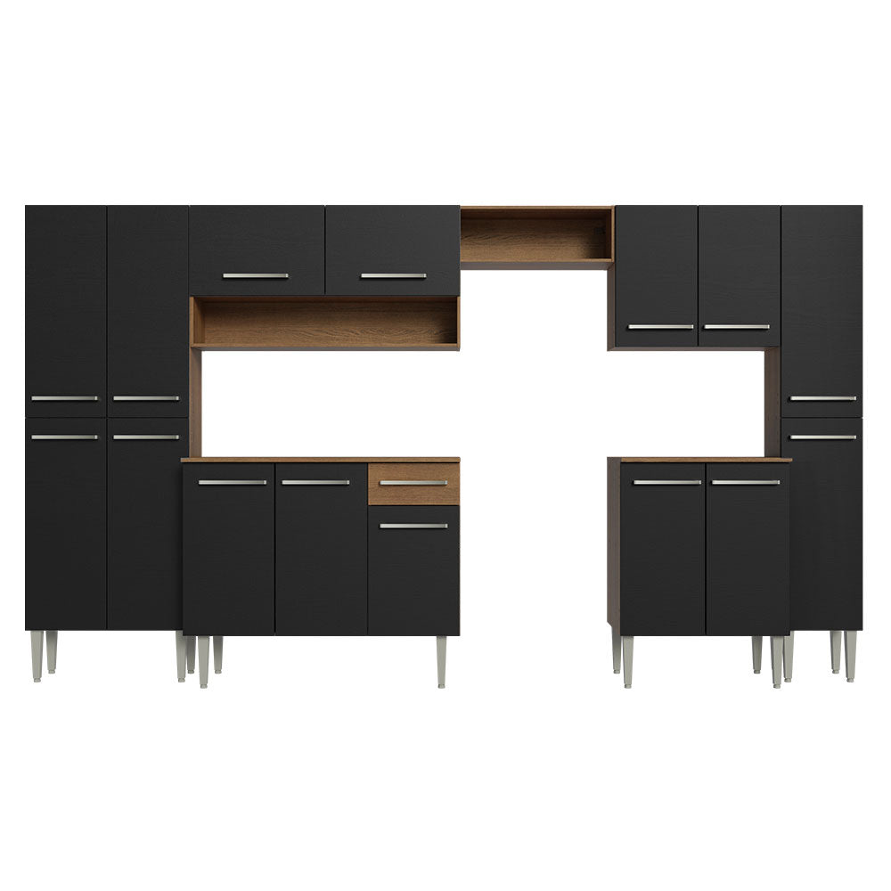 Combo Completo de Cocina 325 cm Negro/Marrón Emilly Joy Madesa