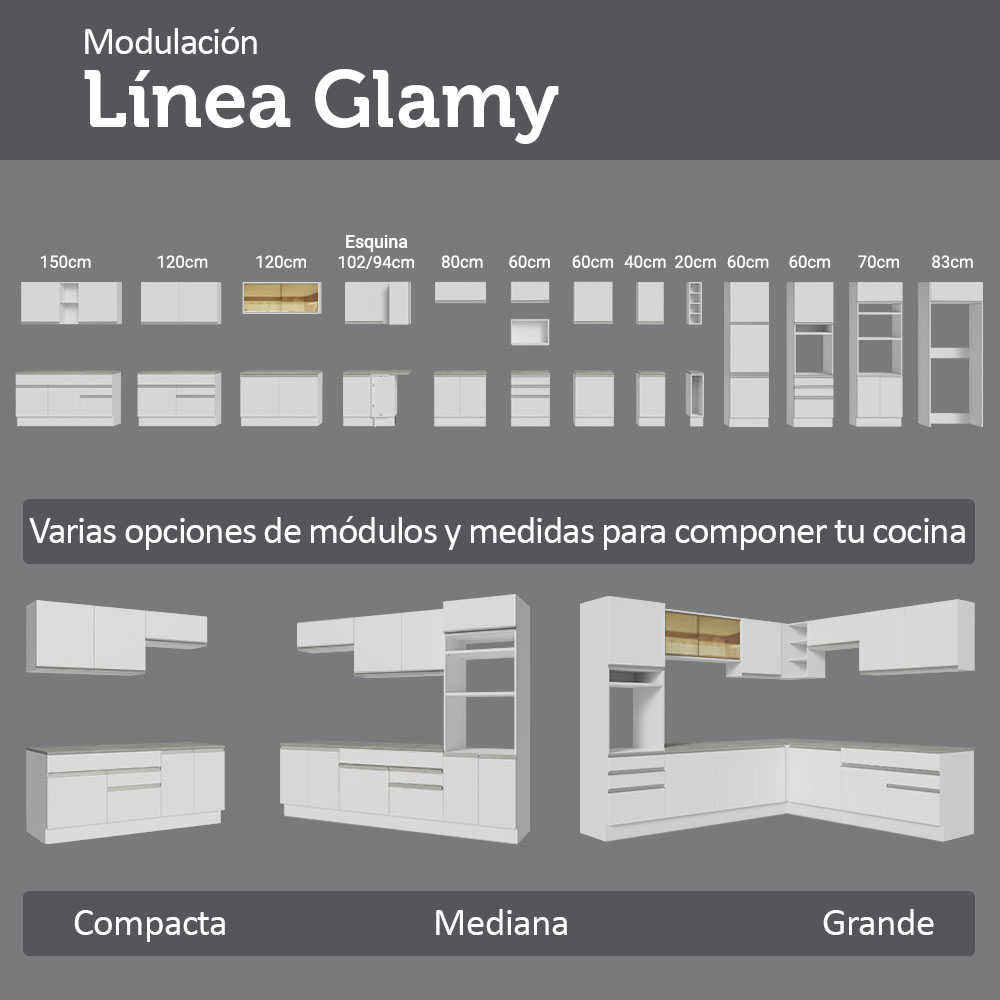 Kit Bajo Mesada + Cristalero 70cm Blanco Glamy Madesa 02