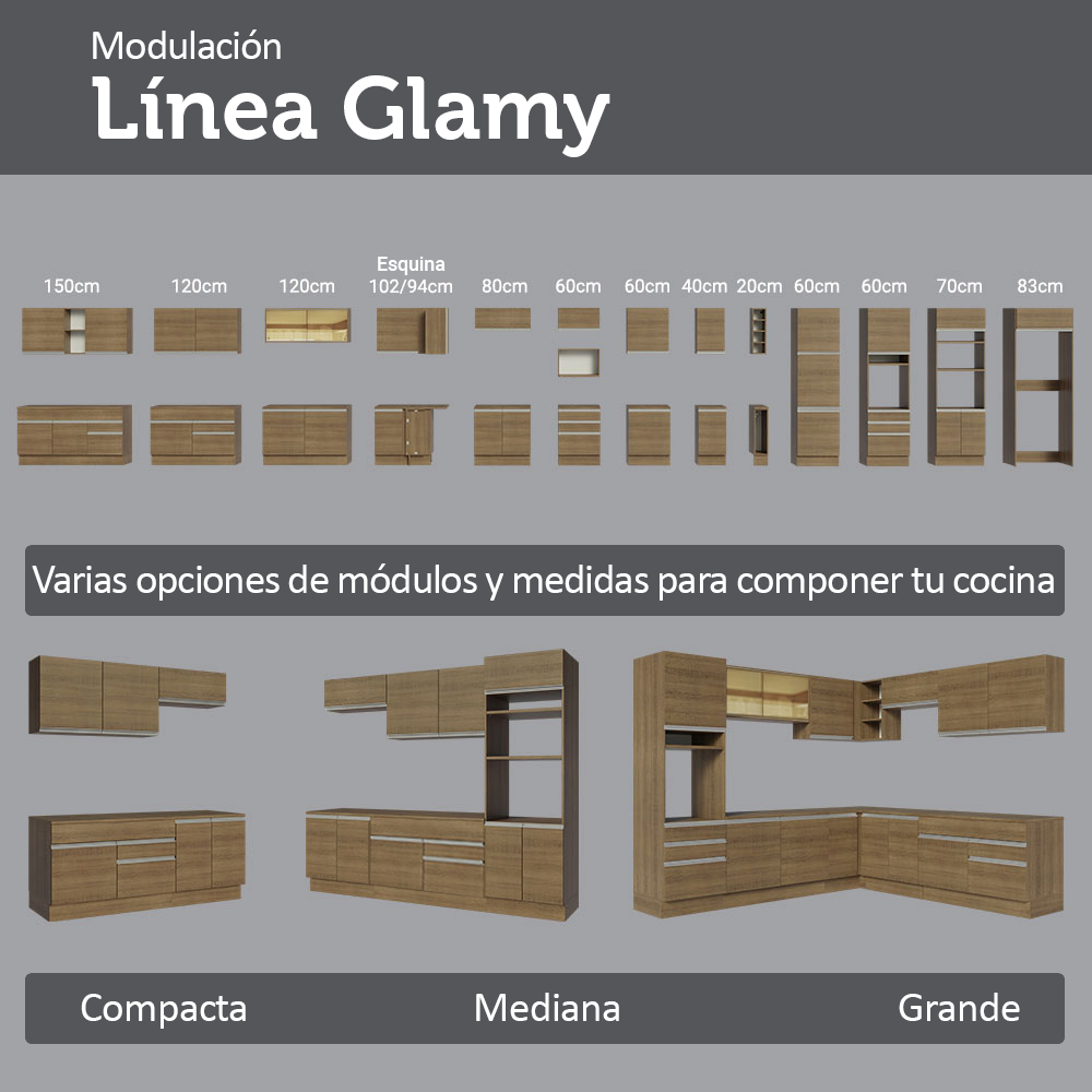 Kit Bajo Mesada + Cristalero 70cm Marrón Glamy Madesa 02