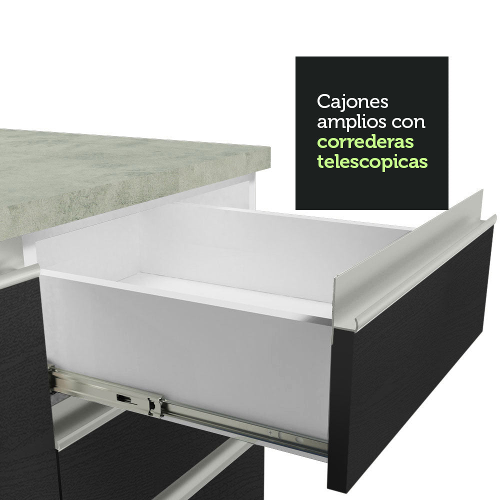 Kit con 2 Bajo Mesada de Cocina 200cm Madesa Glamy Blanco/Negro