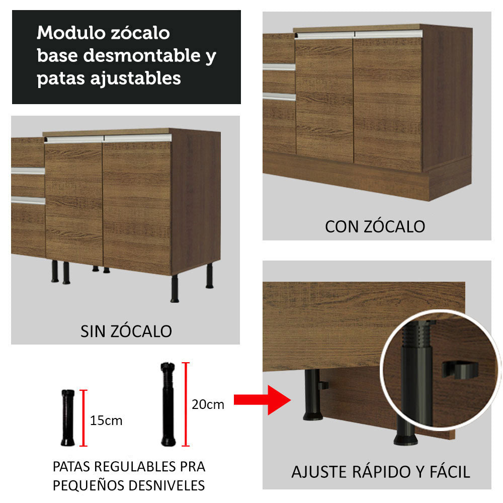 Combo completo de Cocina 240 cm 7 Puertas Sin Mesada Marrón Glamy Madesa 10