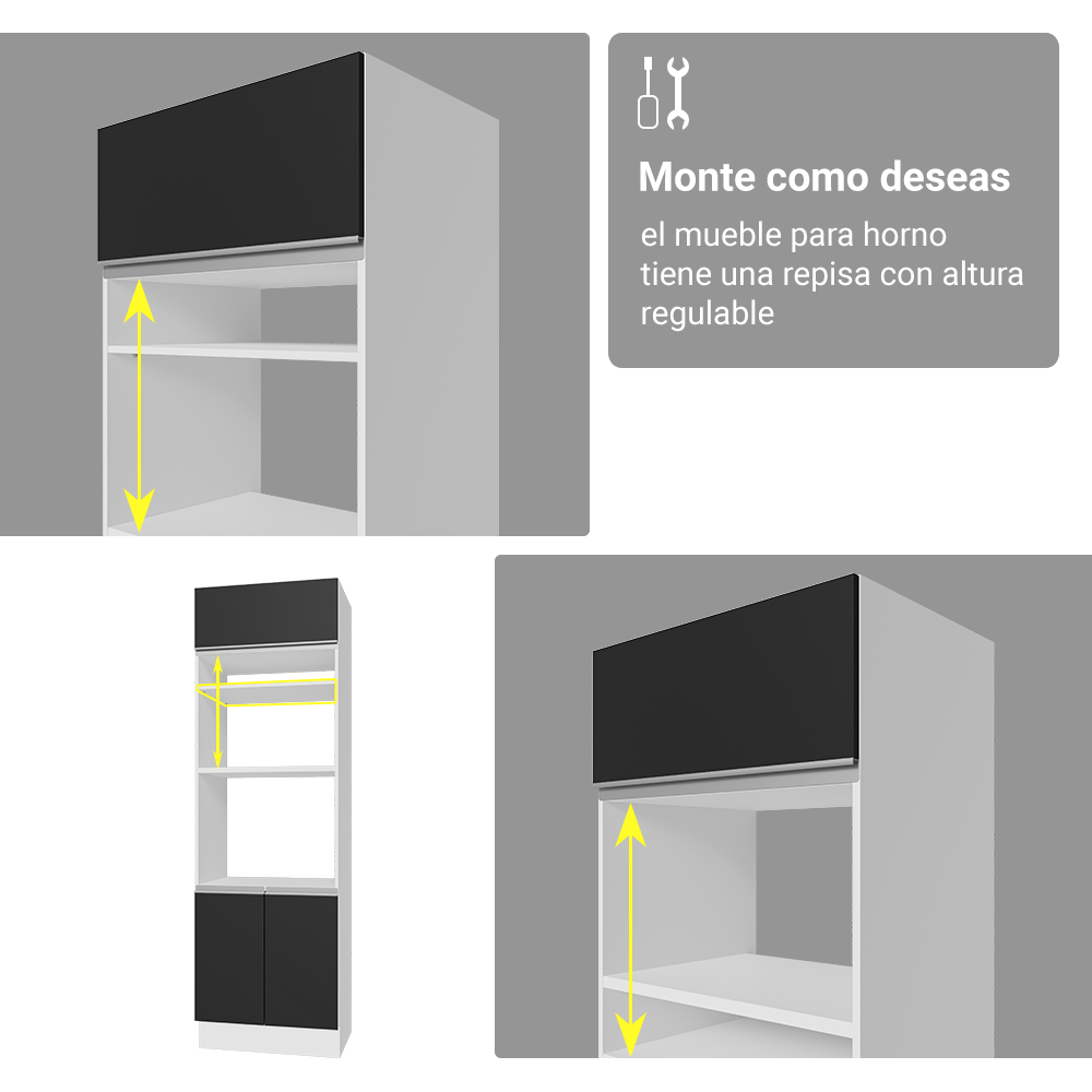 Combo completo de Cocina 270 cm Blanco/Negro Glamy Madesa
