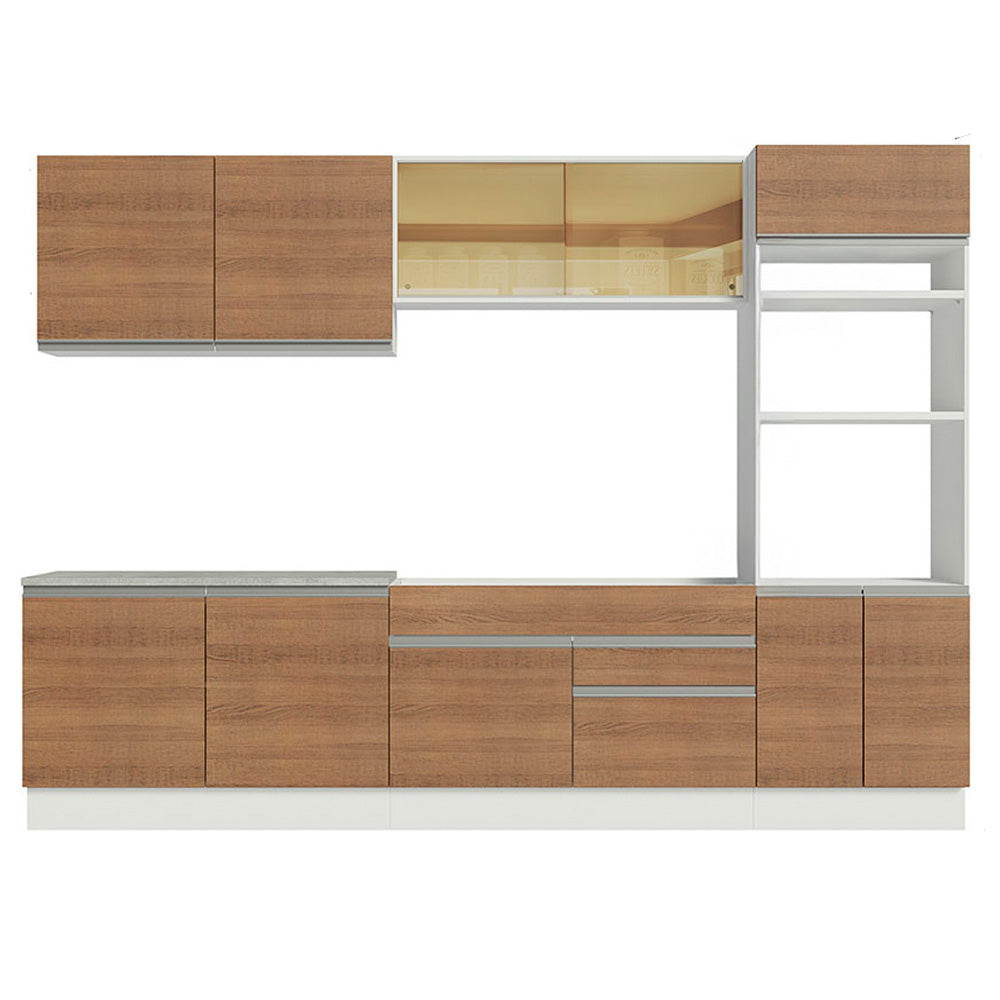 Combo completo de Cocina 310 cm 10 Puertas 2 Cajones Sin Mesada Blanco/Marrón Glamy Madesa