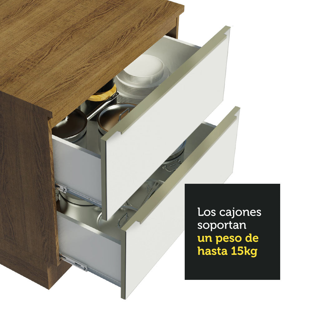 Combo Completo de Cocina 320 x 60 cm Marrón/Blanco Aterciopelado Lux Madesa 03