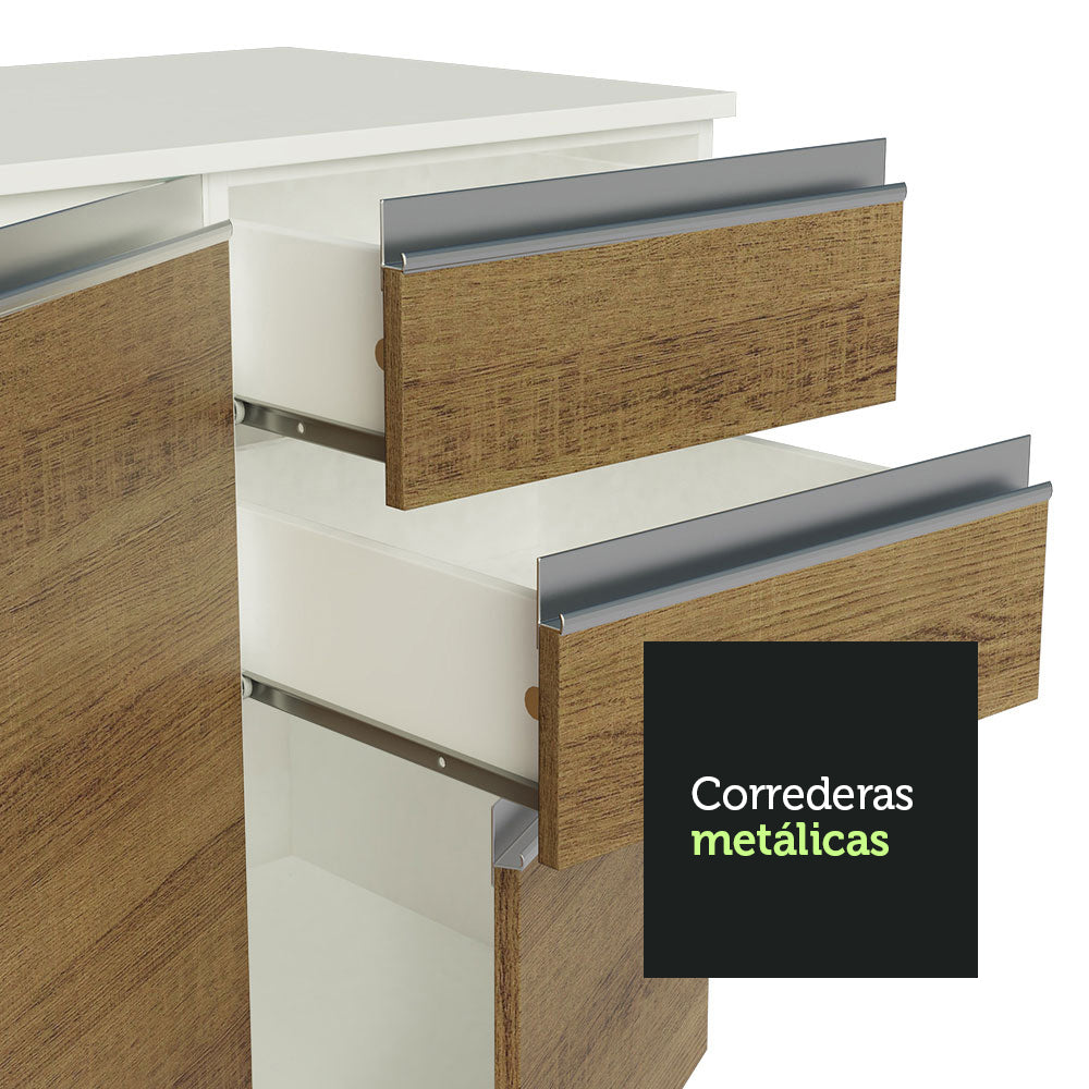 Cocina Compacta Smart 100% MDF 180 cm 7 Puertas 2 Cajones (Con Mesada) Blanco/Marrón/Crema Madesa