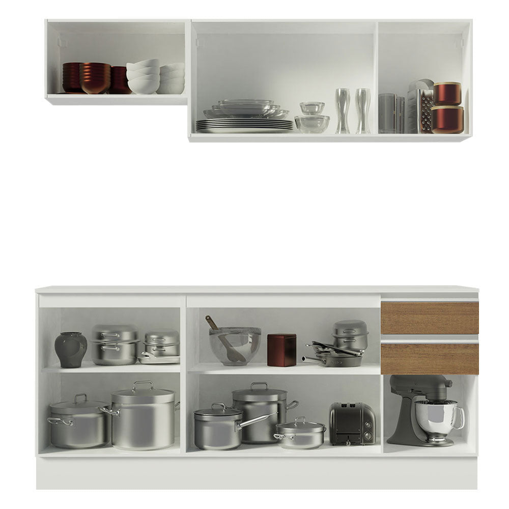 Cocina Compacta 100% MDF 180 cm Blanco/Marrón/Crema Smart Madesa 01