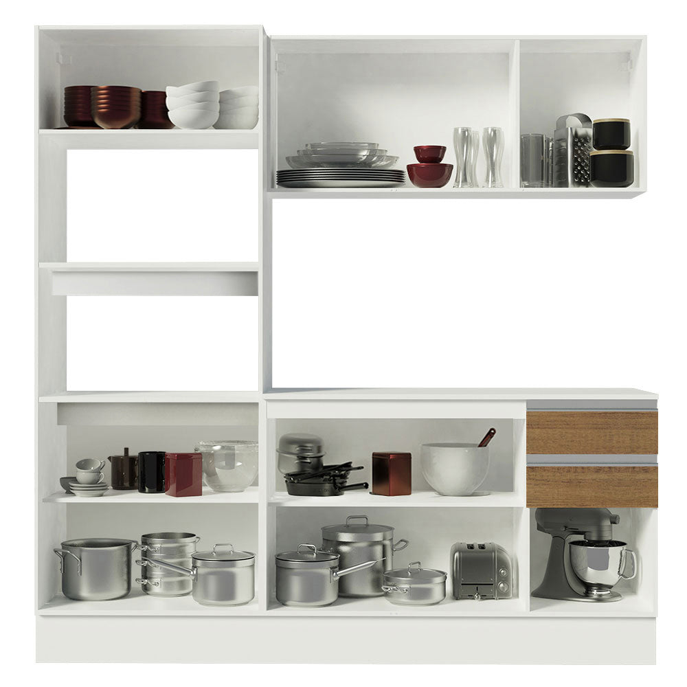 Combo Completo de Cocina 100% MDF 250 cm Blanco/Marrón/Crema Smart Madesa 01