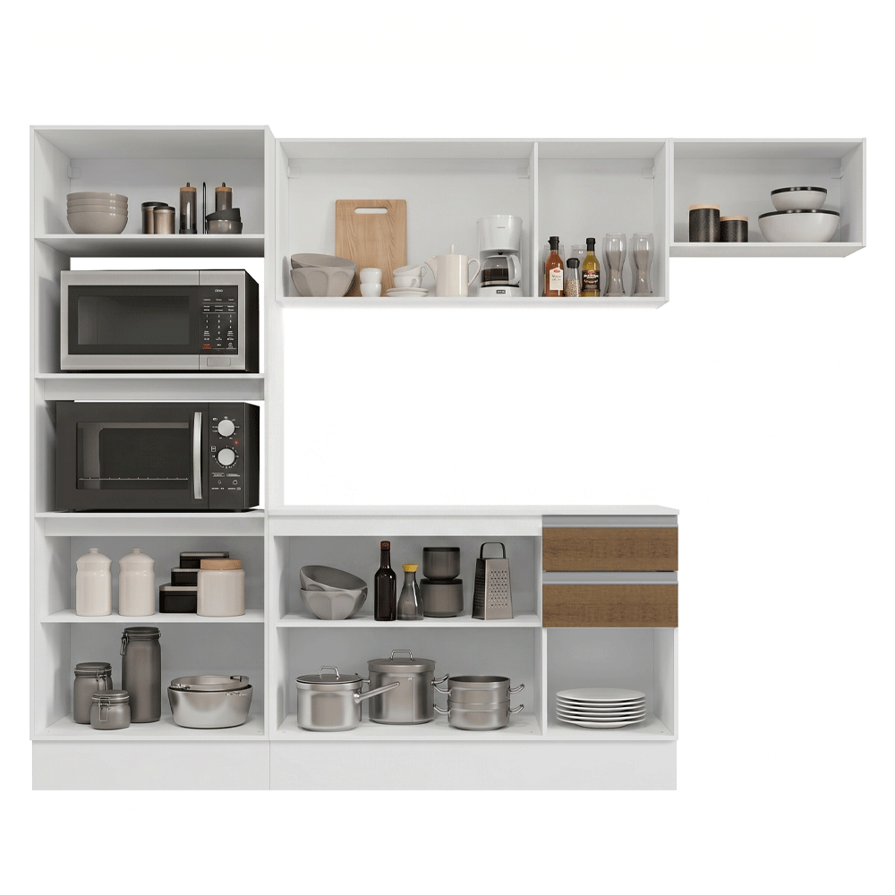 Combo completo de Cocina 100% MDF 250cm Blanco/Marrón/Crema Smart Madesa 03