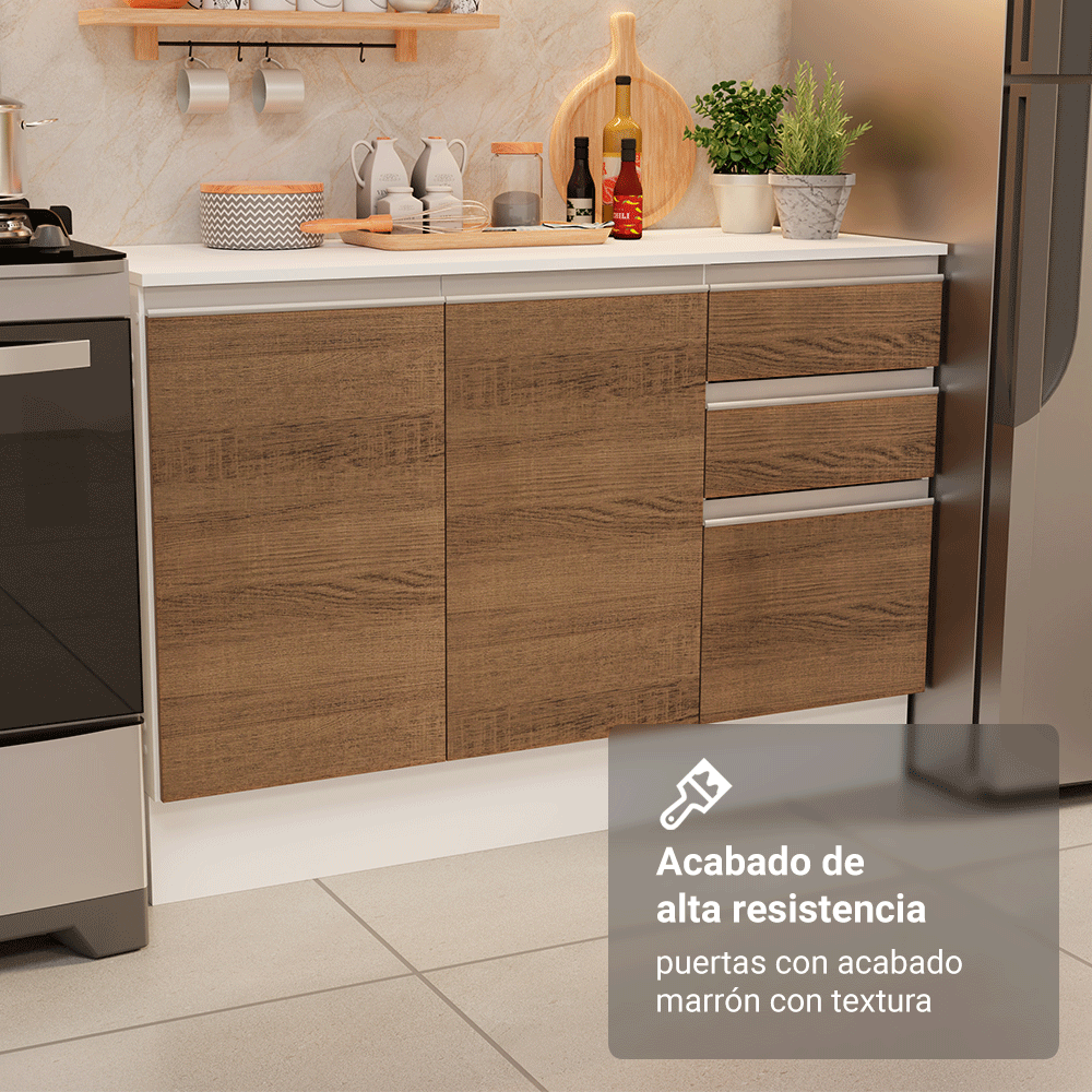Combo de Cocina 100% MDF 310 cm Smart Blanco/Marrón/Crema 01