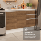 Combo Completo de Cocina 310 cm 11 Puertas 2 Cajones 100% MDF con Mueble para Horno y Microondas Blanco/Marrón/Crema Smart Madesa