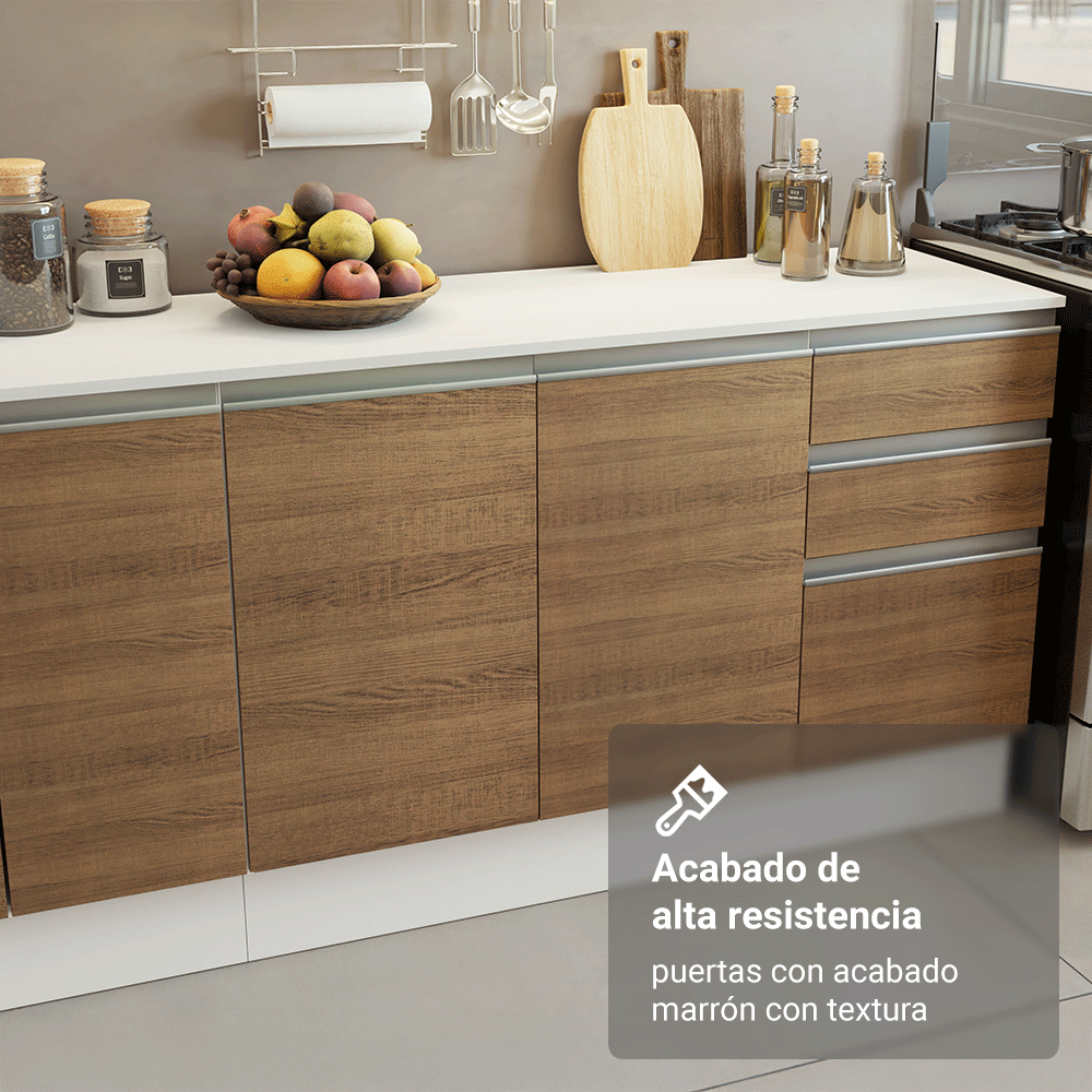 Combo de Cocina 100% MDF 310 cm Smart Blanco/Marrón/Crema 02