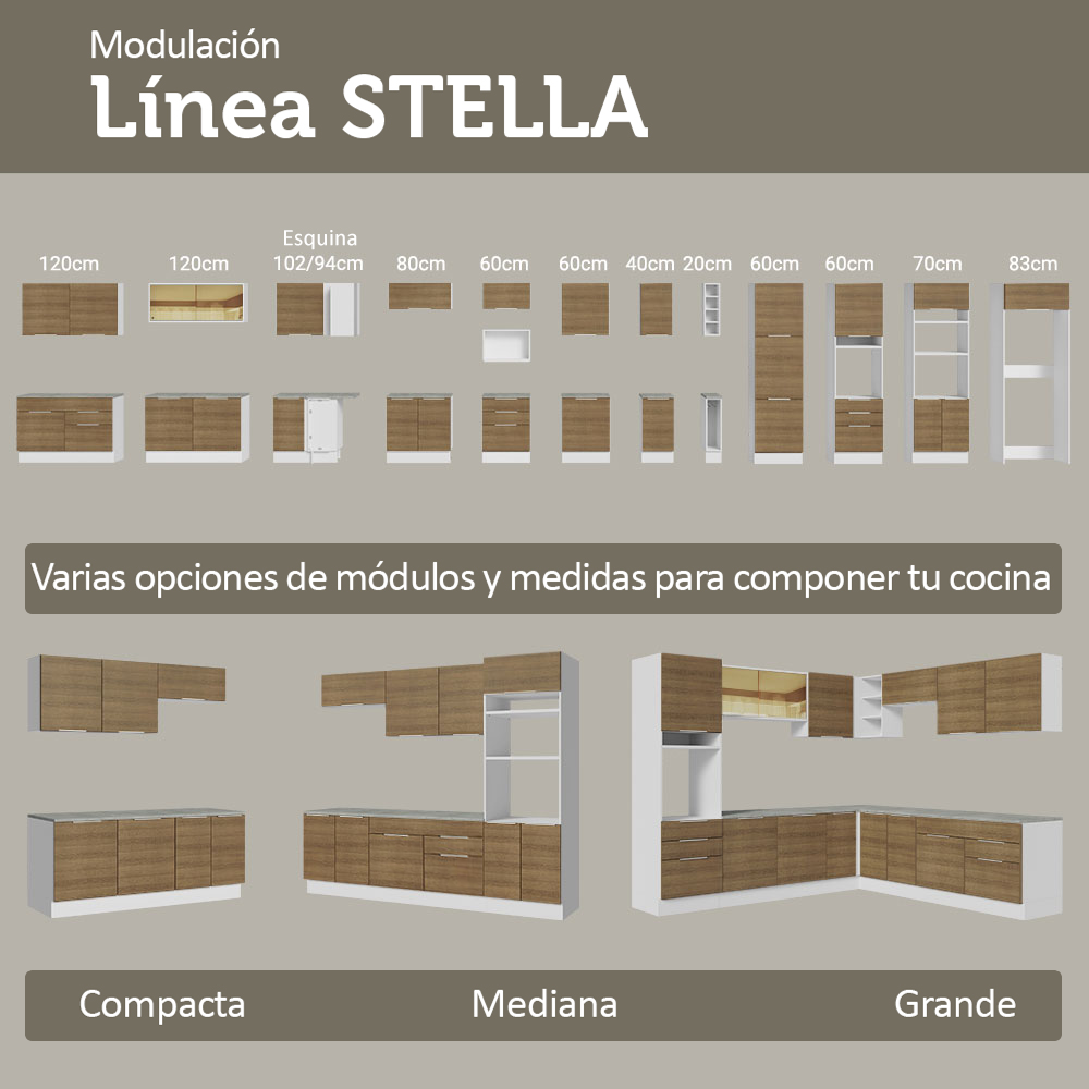 Kit Bajo Mesada + Cristalero 70cm Blanco/Marrón Stella Madesa 02